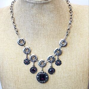 ART DECO Silver-tone & Faux Amethyst Necklace
